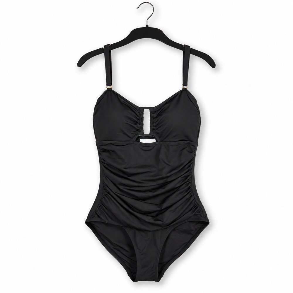 Anne Cole One Piece Swimsuit Womens 6 Black Ruched Keyhole Swimwear Classic NWT